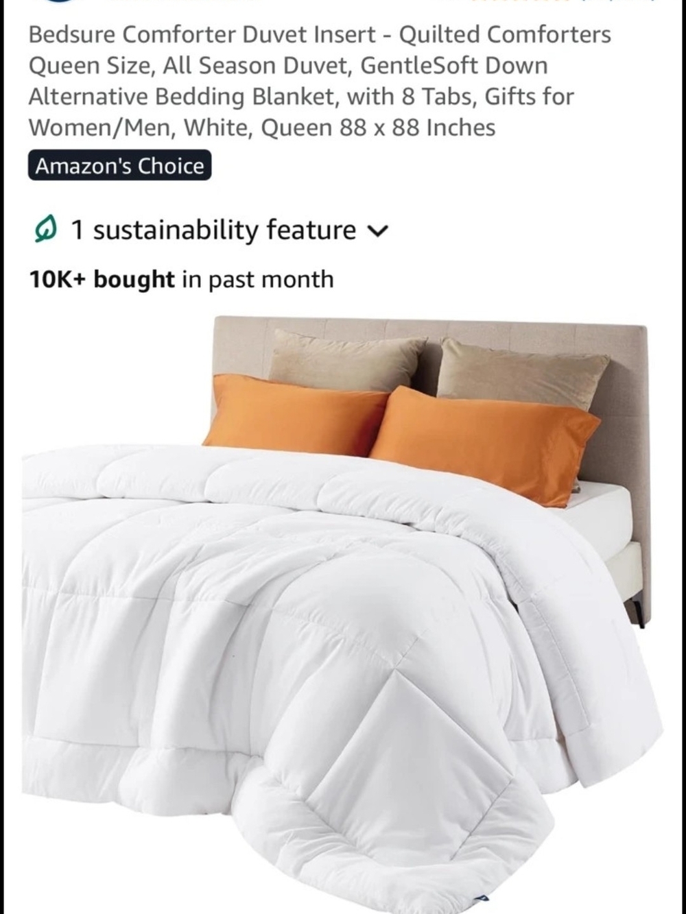 Bedsure Comforter Duvet Insert White Queen NWT